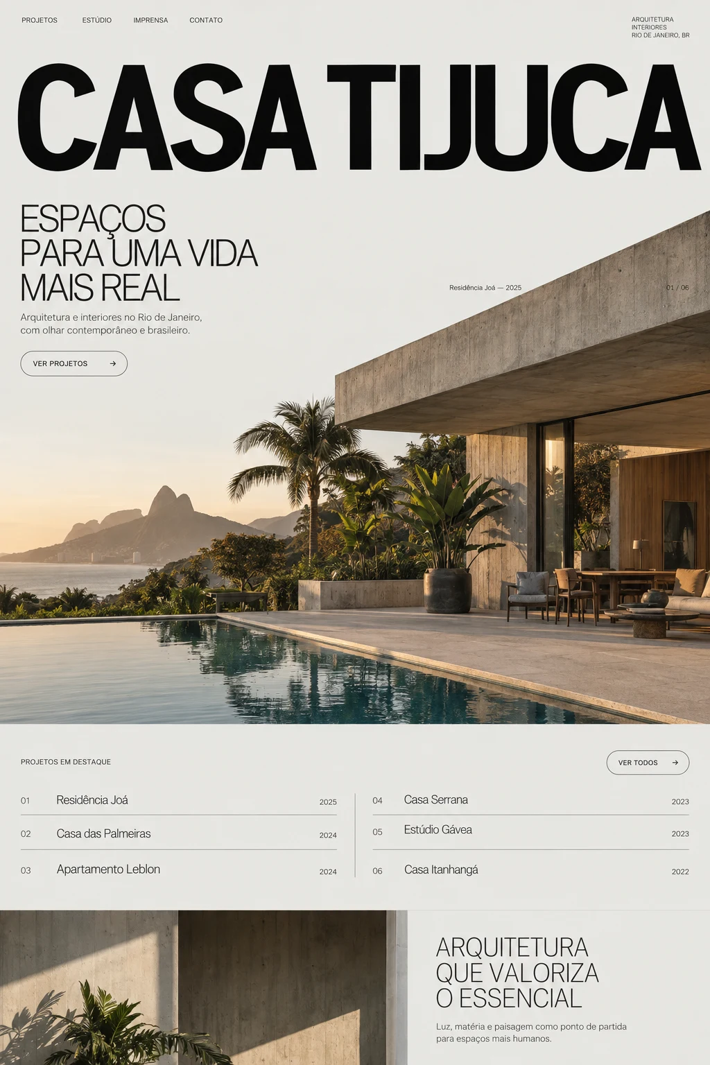 Página inicial do estúdio Casa Tijuca com foto de casa modernista de concreto